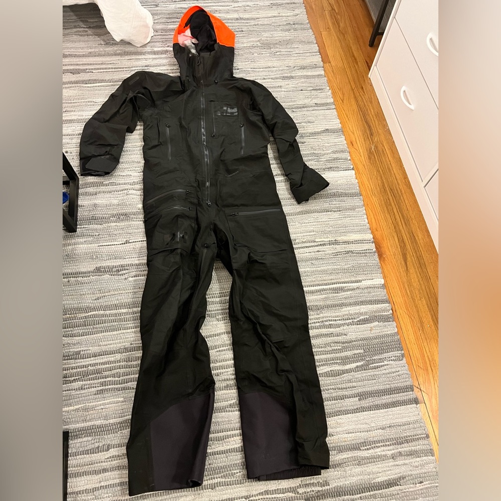 helly hansen ullr chugach one Piece Ski Suit large men black orange $1000 Msrp